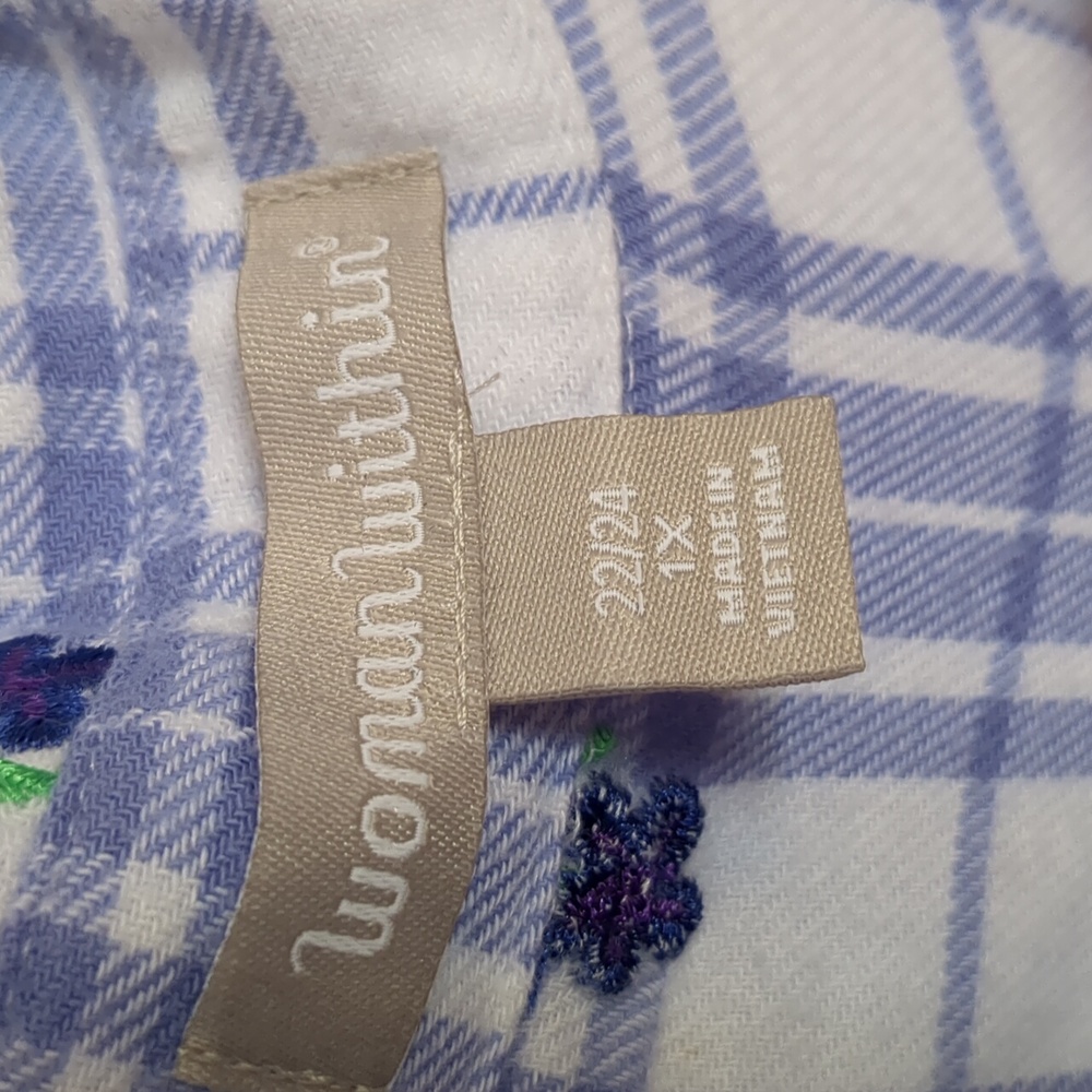 Woman Within Plaid Flannel Button Down With Flowers - 1X 22/24 - Picture 2 of 6